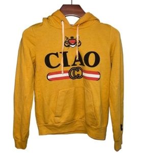 CIAO Yellow Colored Printed Hoodie-L